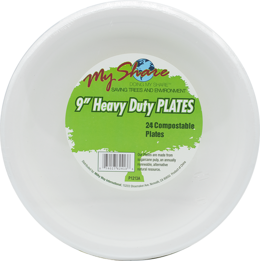 My Share Biodegradable 9" Plates, Heavy Duty- 24 Count (Pack of 4 or 12) - MWPolar