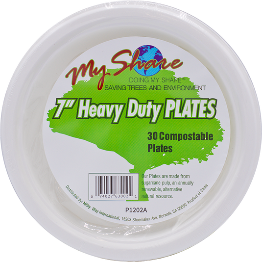 My Share Biodegradable 7" Plates, Heavy Duty, 30 Count (Pack of 4 or 12) - MWPolar