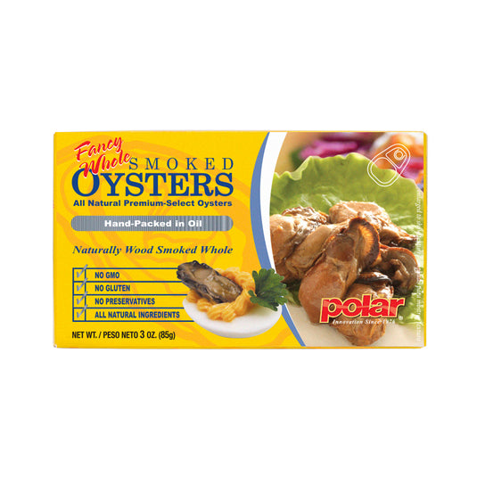Polar Fancy Whole Smoked Oysters 3.53 oz (Pack of 12 or 18) - MWPolar