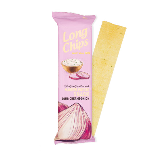 Long Chips Mashed Potato Snack Sour Cream & Onion Flavor 2.6 oz (Pack of 20)